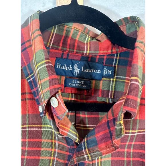 Polo Ralph Lauren Shirt Men M Button Up Orange Plaid Tartan Blake Oxford A24 - Picture 3 of 6